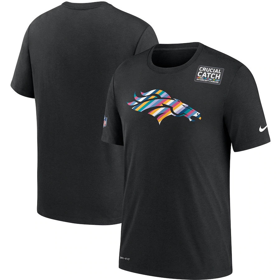 Men's Denver Broncos Black Sideline Crucial Catch Performance T-Shirt 2020